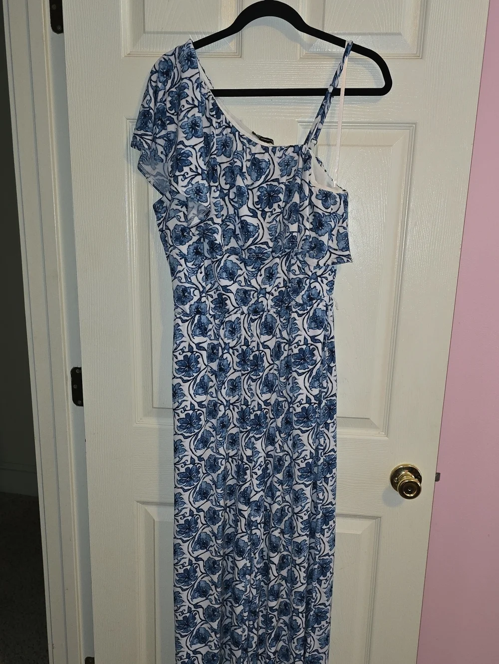 INC‎ International Concepts Blue & White One-Shoulder Floral Maxi Jumpsuit